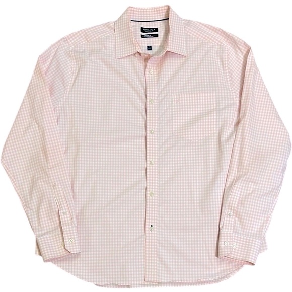 Nautica Other - Nautica Gingham Long Sleeve Shirt Pink/White Flex Classic Fit Button Down XL